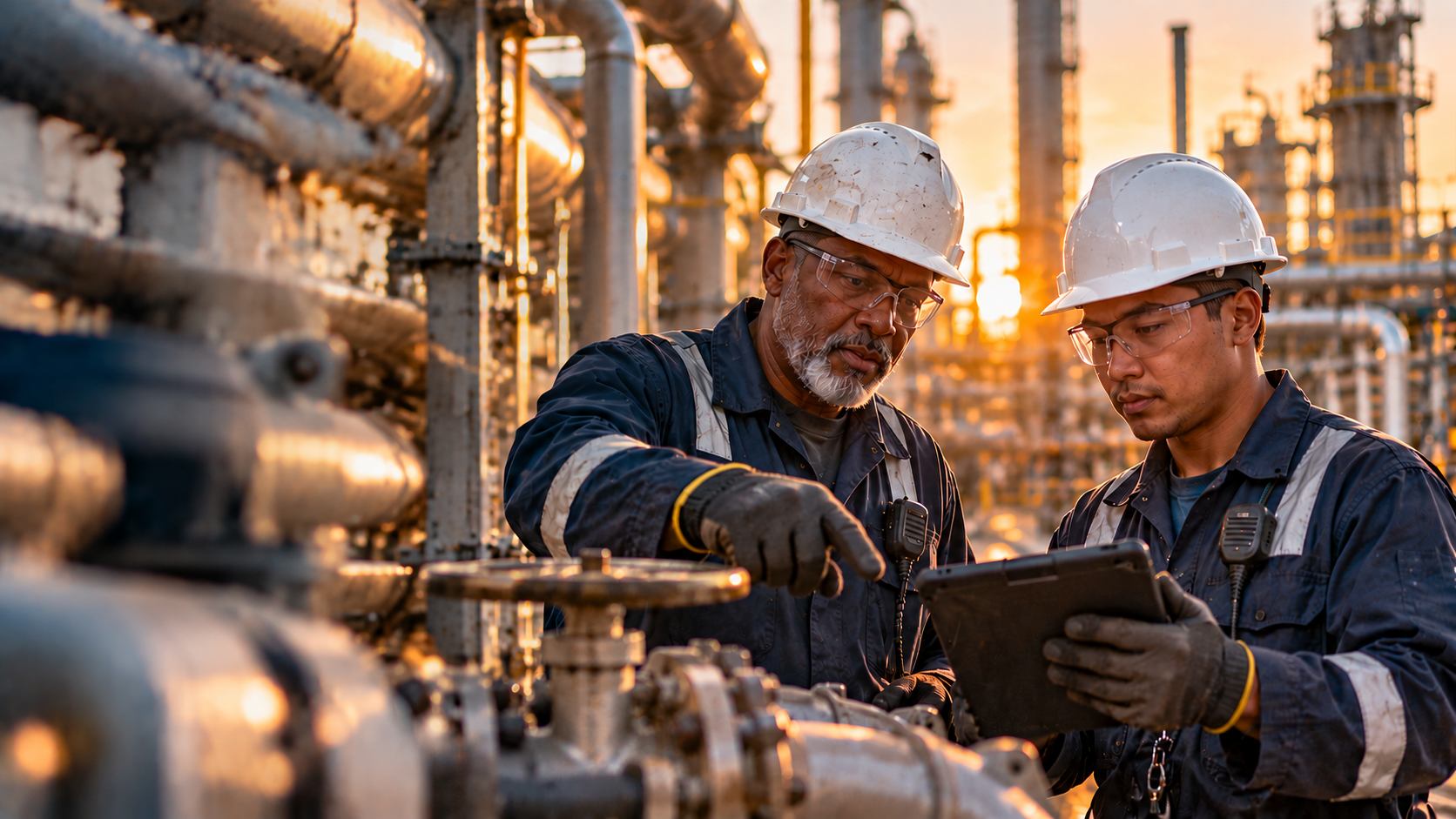 Experienced technician mentoring an apprentice in an industrial setting